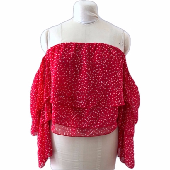 NWT Bebe Off Shoulders Ruffled Crop Top Polka Dot - Picture 1 of 8